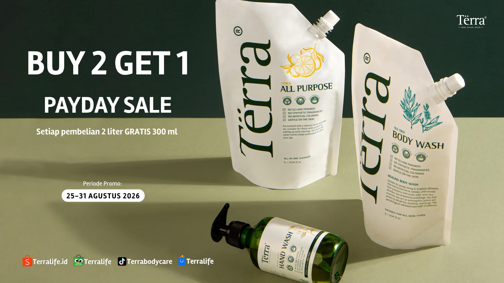 Payday Sale Terra Life Buy 2 Get 1, periode 25 sampai 31 Agustus 2026 (sudah berakhir)
