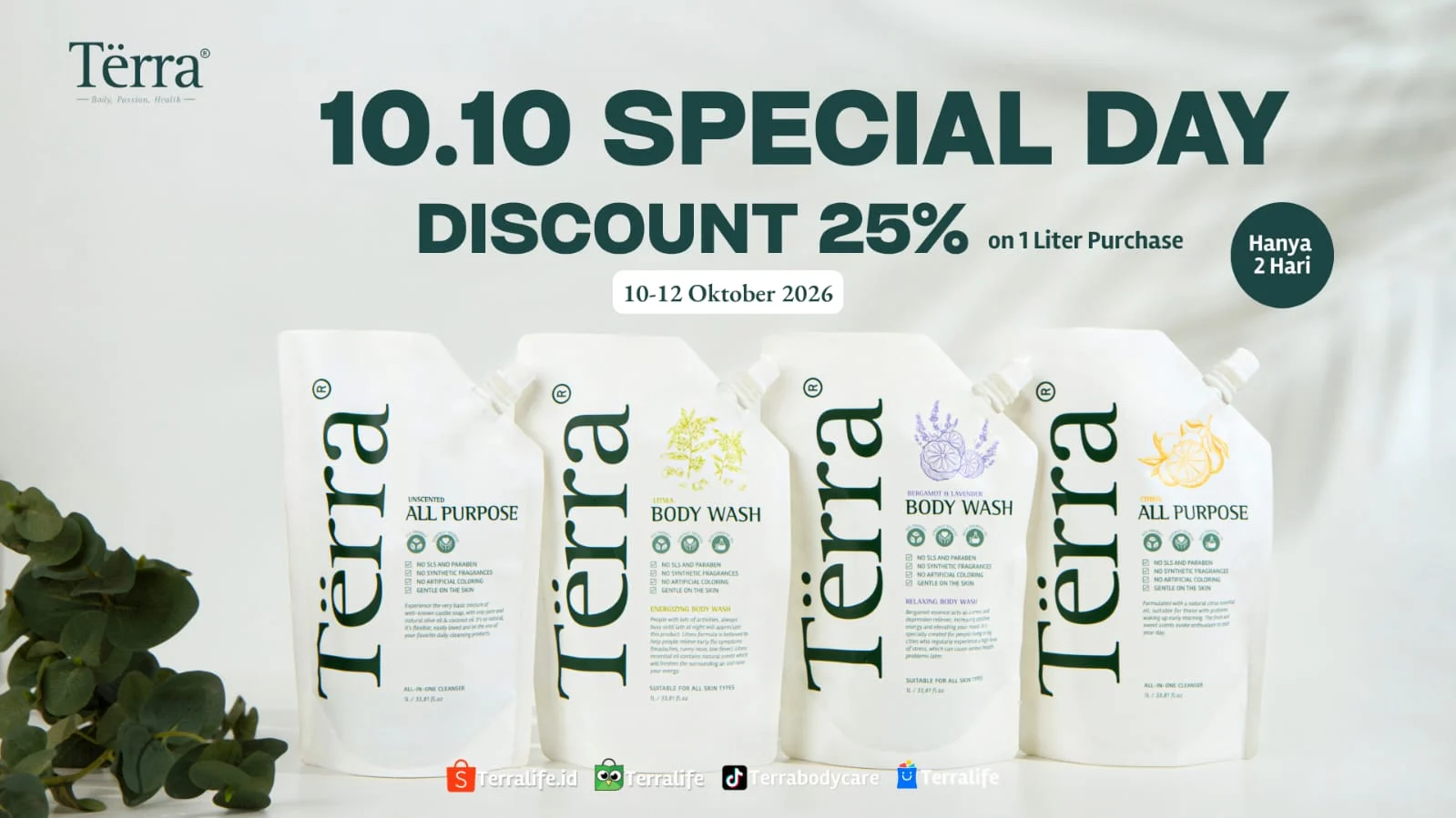 Promo 10.10 Special Day Terra Life diskon 25% untuk produk 1 liter, 10 sampai 12 Oktober 2026